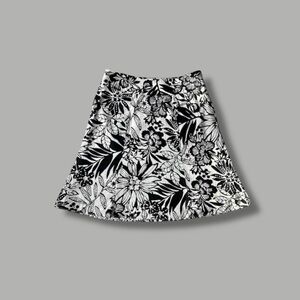 GAP 2 Cotton Linen Tropical Floral Low Rise Black & White A Line Summer Skirt